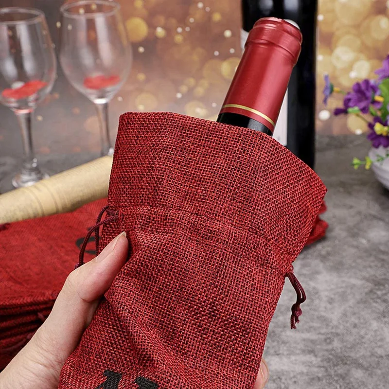 

1 to 10 Burlap Wine Bags Blind Wine Tasting,Wine Bags Wedding Table Numbers,Wine Tasting Bags,Party,Christmas,10 Pcs,Red