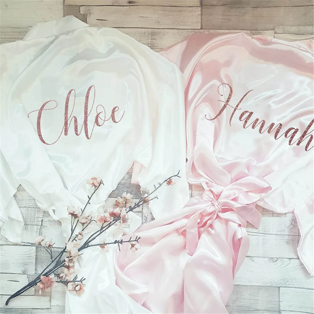 Индивидуальный Блестящий Атласный халат для невесты розовое золото одежда сна