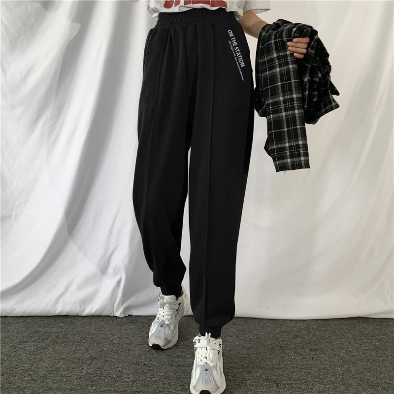 

Fried Street Sports Pants Female Fall Loose Tappered Gray Straight Ankle-Length High Waist Casual Sweatpants Ins Fashion