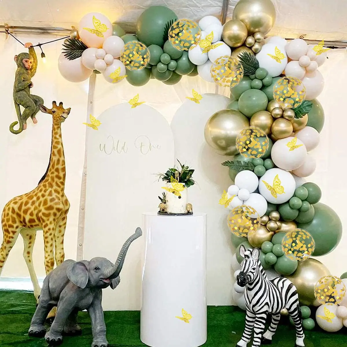 125 шт. винтажных зеленых золотых искусственных бабочек с авокадо гирлянда