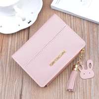 womens wallet short solid color cute tassel hasp female zipper pu leather coin purses card holder fashion ladies money clip