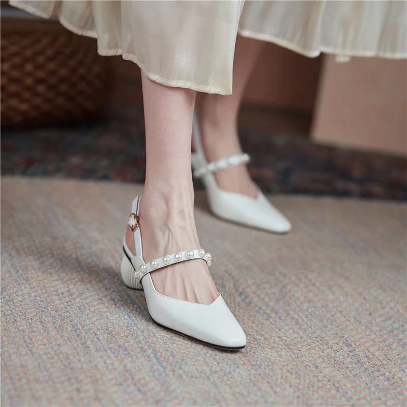 

VERCONAS Summer Women Sandals Strange Heels Fashion Elegant Pearl High Quality Genuine Leather Shoes Woman Pumps Casual Party