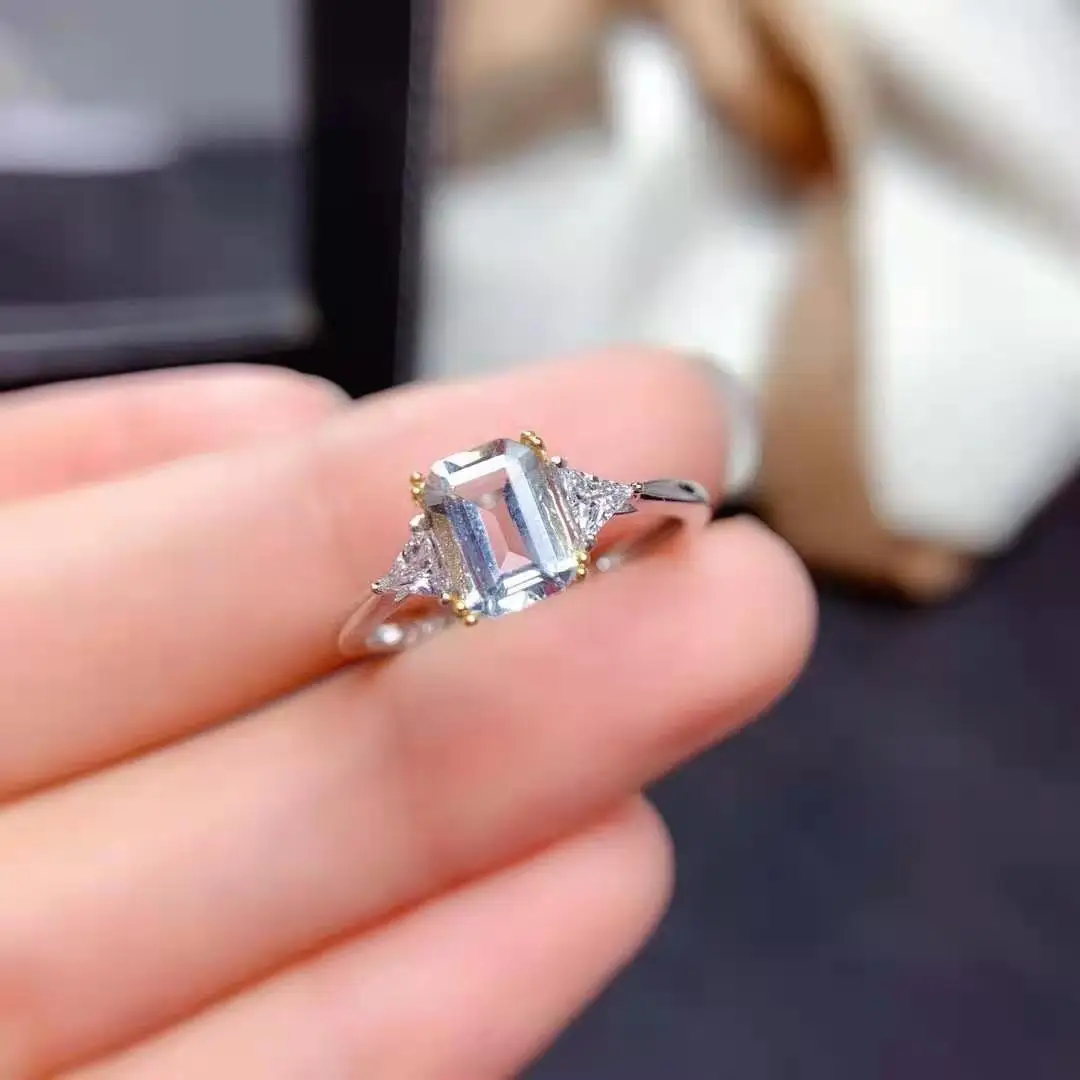 

Натуральный аквамарин S925 серебряное кольцо Изысканные Модные очаровательные ювелирные изделия для женщин Бесплатная доставка MeiBaPJFS