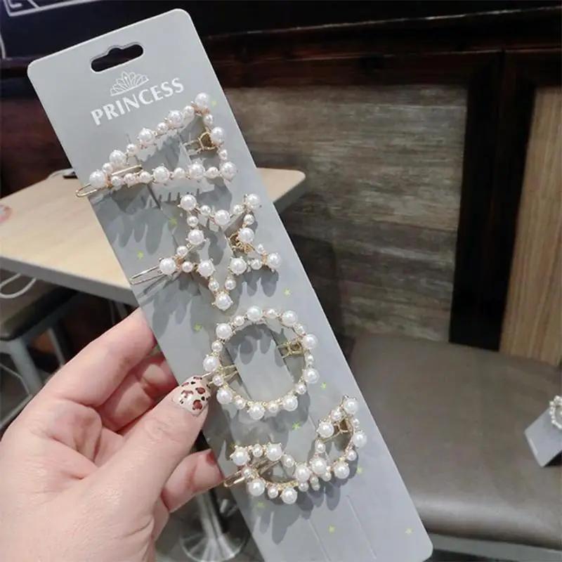 Корейский стиль геометрический Сердце Звезда жемчуг заколка женский хвостик для