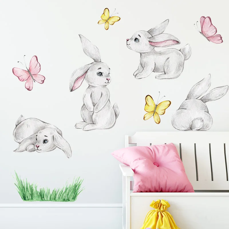 Милые настенные наклейки в виде кролика бабочки для детской комнаты детского
