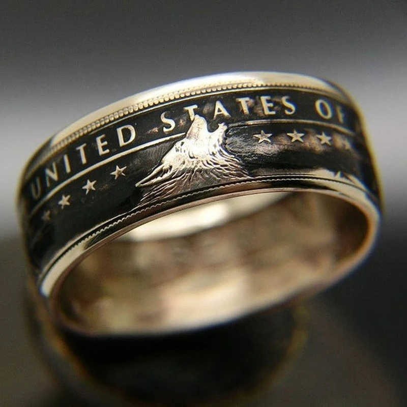 Retro Coin Rings  Carved The United State of American 1778 Morgan Dollar Wolf Statue Ring Collecting  Party Anniversary Jewelry