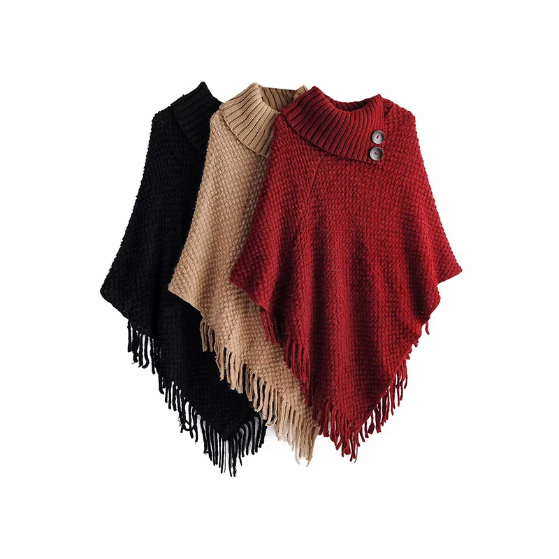 Женский трикотажный пуловер средней длины с бахромой Pancho свободный кашемировый