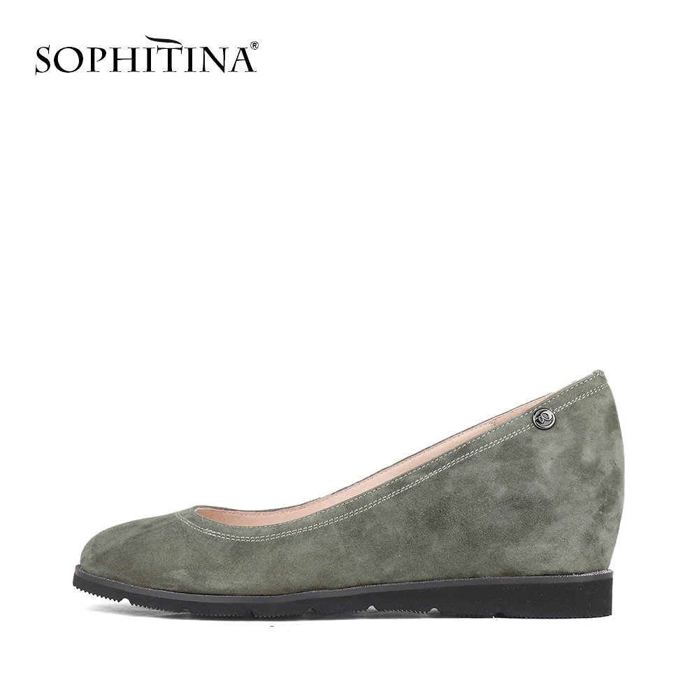 SOPHITINA/однотонные туфли-лодочки на танкетке; Высококачественная удобная женская обувь из замши с круглым носком; модные туфли-лодочки для отдыха; SC599