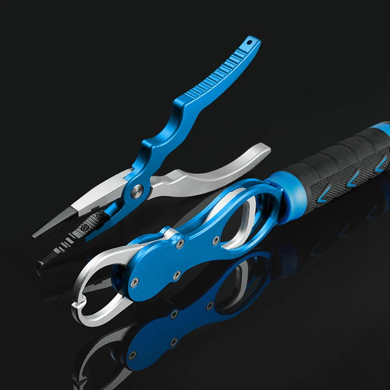 

Portable Aluminum Alloy Fishing Pliers Grip Fishing Tackle Hook Recover Cutter Line Split Ring With Weight Fish Grip Tool Combo