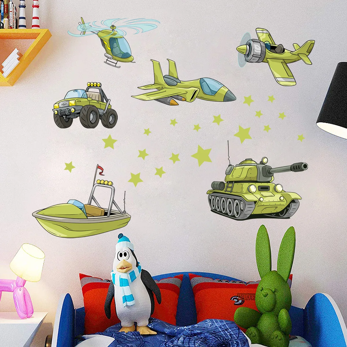 

Airplanes Cars Boats Tanks Vinyl Wall Stickers for Kids Boy Bedroom Teen Room Decoration green Decals Nursery Wall Decor Mural