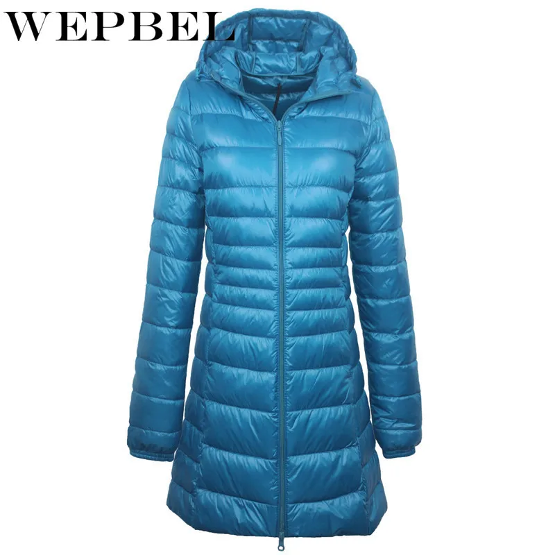 WEPBEL, S-7XL, зимние куртки, женские, белые, утиный пух, длинная куртка, женские, с подкладкой, с капюшоном, парки, ультра-светильник, портативные пуховики