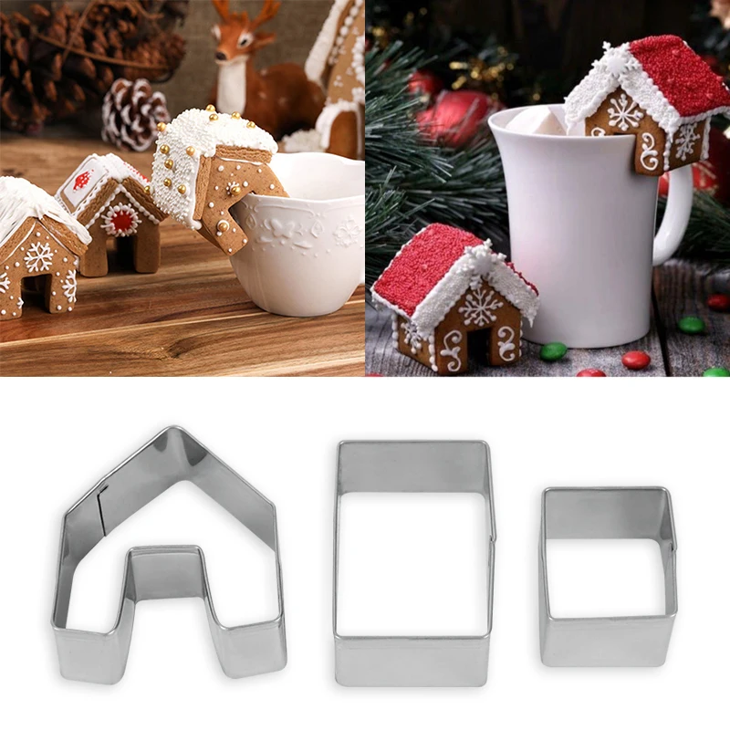 

3pcs Christmas Cookie Cutter 3D Christmas Gingerbread House Fondant Biscuit Cutters Cake Mold Decorating Tools Xmas DIY Craft