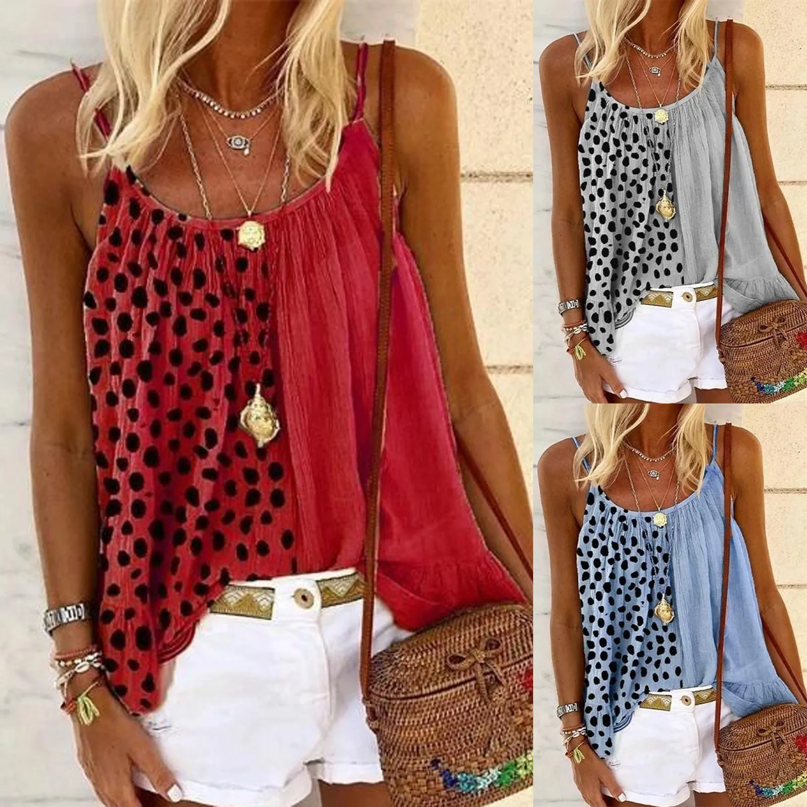 

Tops Women 2021s Tops Sleeveless Leopard Print Splicing Casual Tank Camsi Top Chiffon Женские Футболки Оверсайс Mujer Camisetas