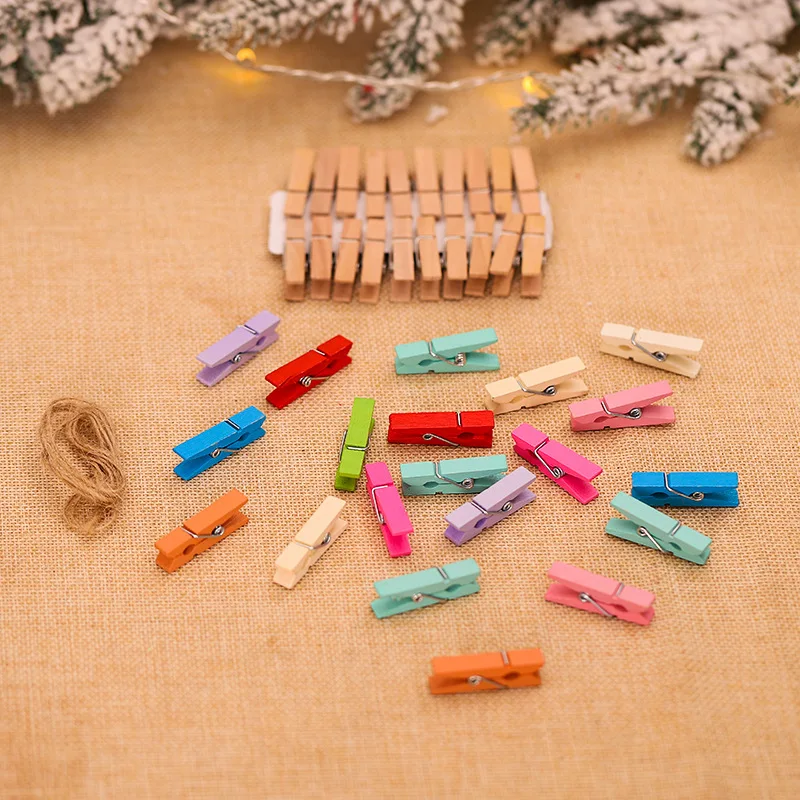 

20pcs Natural Wood Clips Christmas Ornaments Photo Clips Hanging Pendants Accessories Xmas Tree Home Birthday Wedding Decor