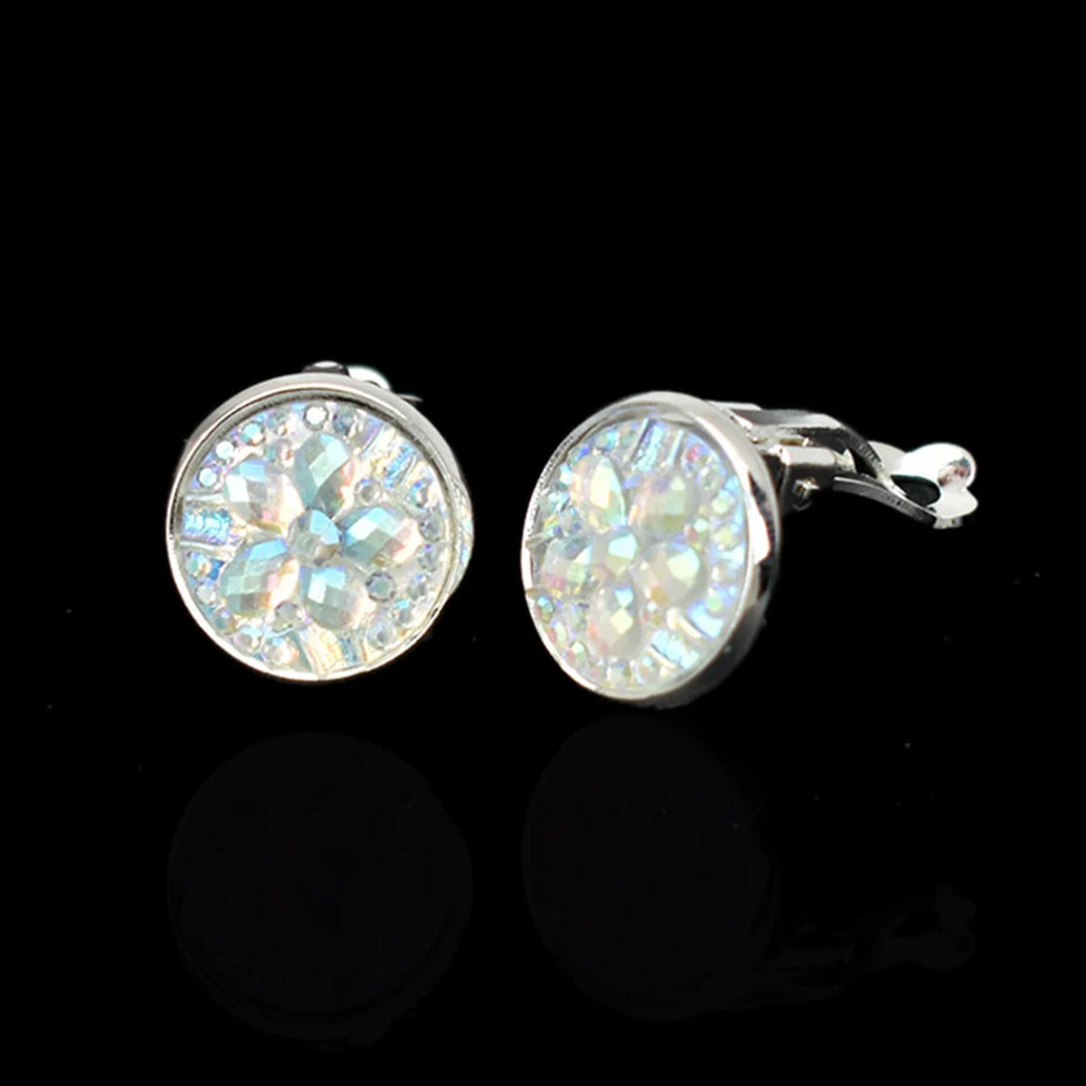 Женские серьги клипсы серебристого цвета с цветком из смолы|Серьги-клипсы| |