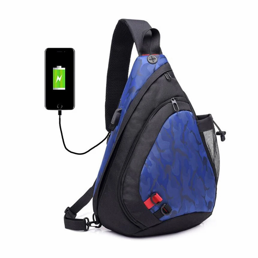 Blue DINGXINYIZU, водонепроницаемая мужская сумка через плечо, зарядка через usb, черный камуфляж, слинг, грудь, сумка, сумки на плечо для мужчин, рюкзак, рюкзак - Цвет: Blue