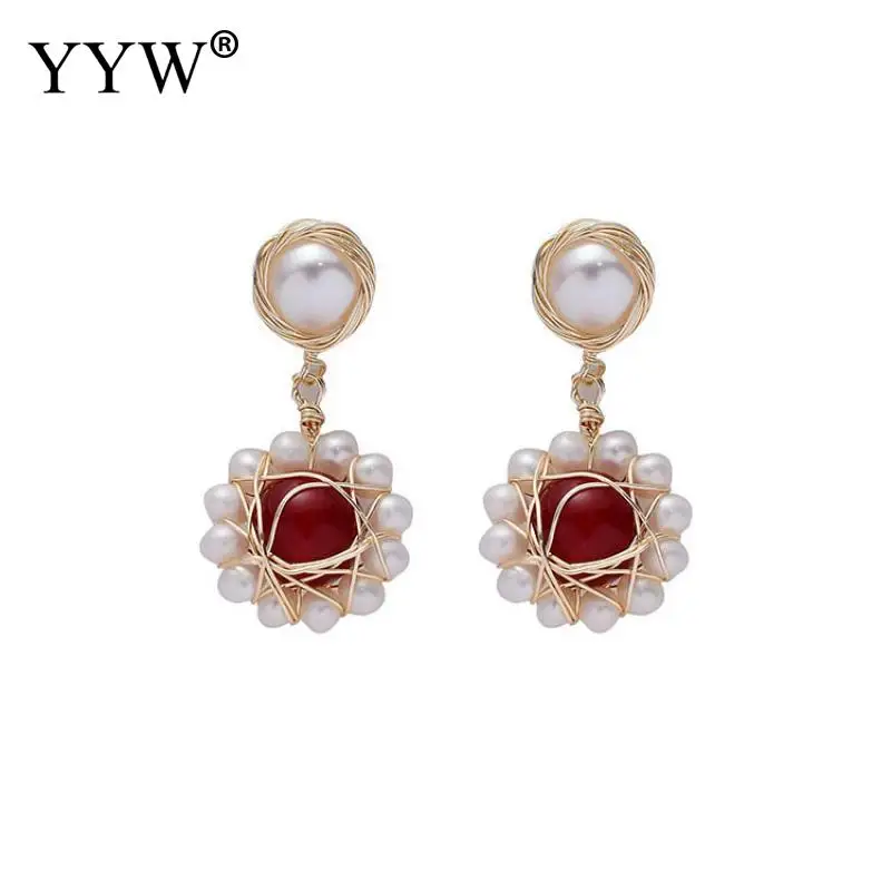 Винтажные серьги-подвески в форме пресноводного жемчуга стиле барокко цветка