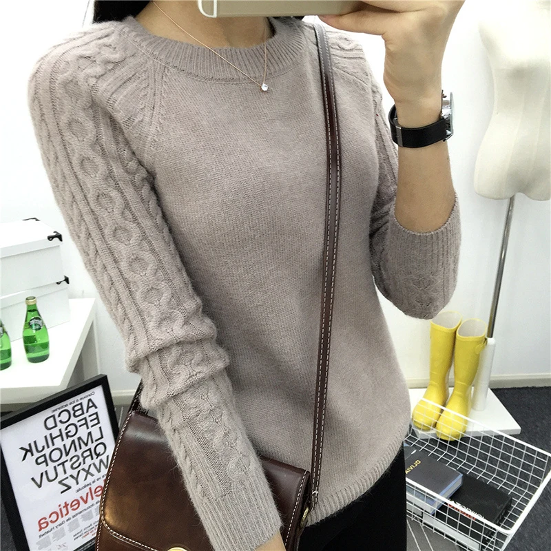Женский пуловер с круглым вырезом однотонный базовый вязаный свитер в Корейском