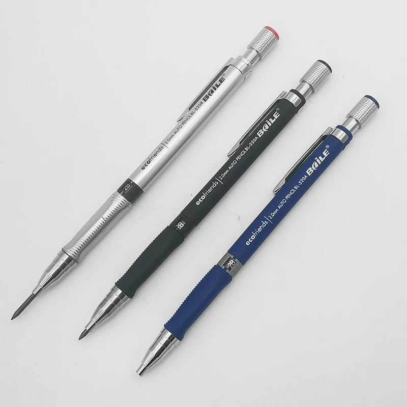 Mechanical Pencil 2.0mm Lead Refill, Black/Blue/Silver Barrel, Automatic Pencil for Exams, Drawing, School, and Office Supplies, 1 Pack image 2