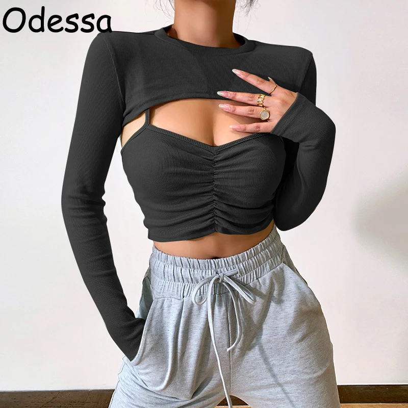 

Женская футболка с длинным рукавом и рюшами, на осень/зиму