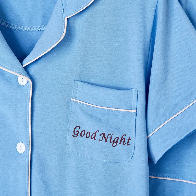 

Couple modal cotton pajamas female summer Japanese simple basic short-sleeved shorts casual home wear pajamas men sleepwear