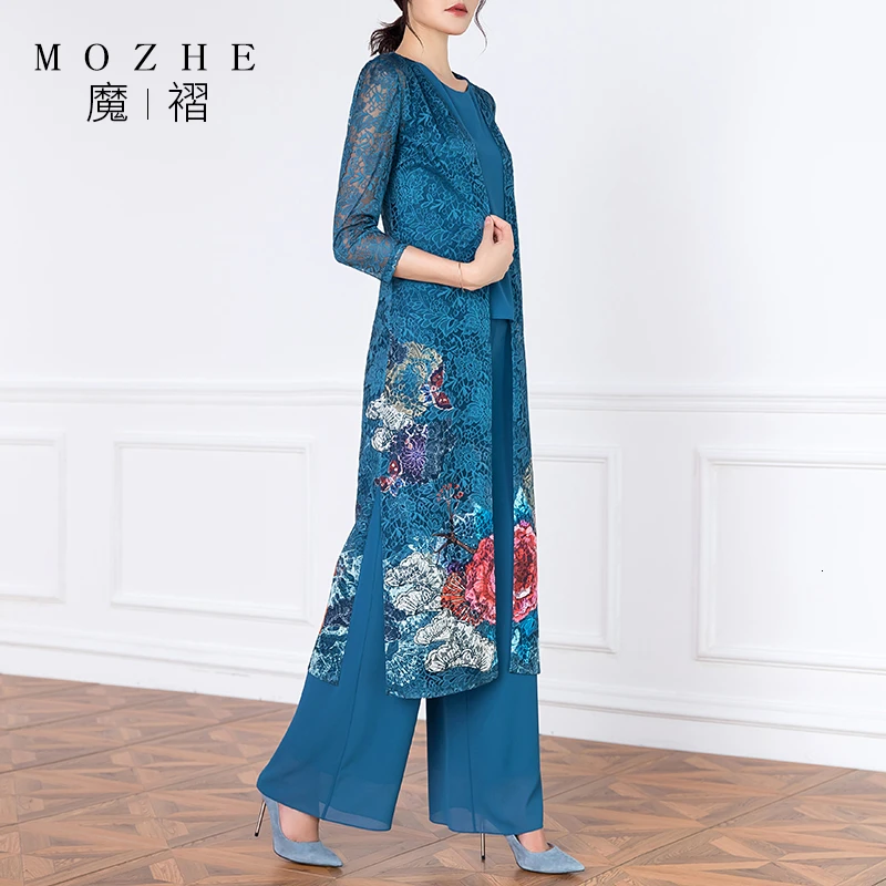 Мама брючные костюмы невесты размера плюс XXXL элегантный свадебный комплект из 3