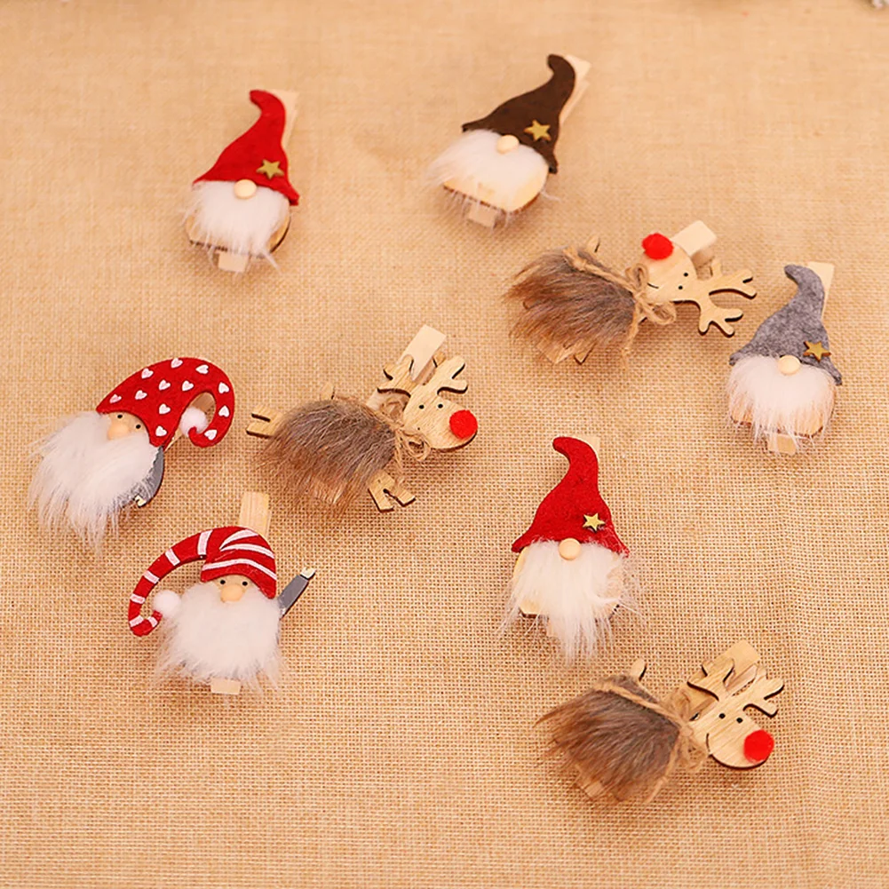 3pcs Christmas Wooden Clips Elk Santa Claus Faceless Doll Pendant Xmas Tree Decoration Mini Cilps Festival Party Gifts for Kids - купить по