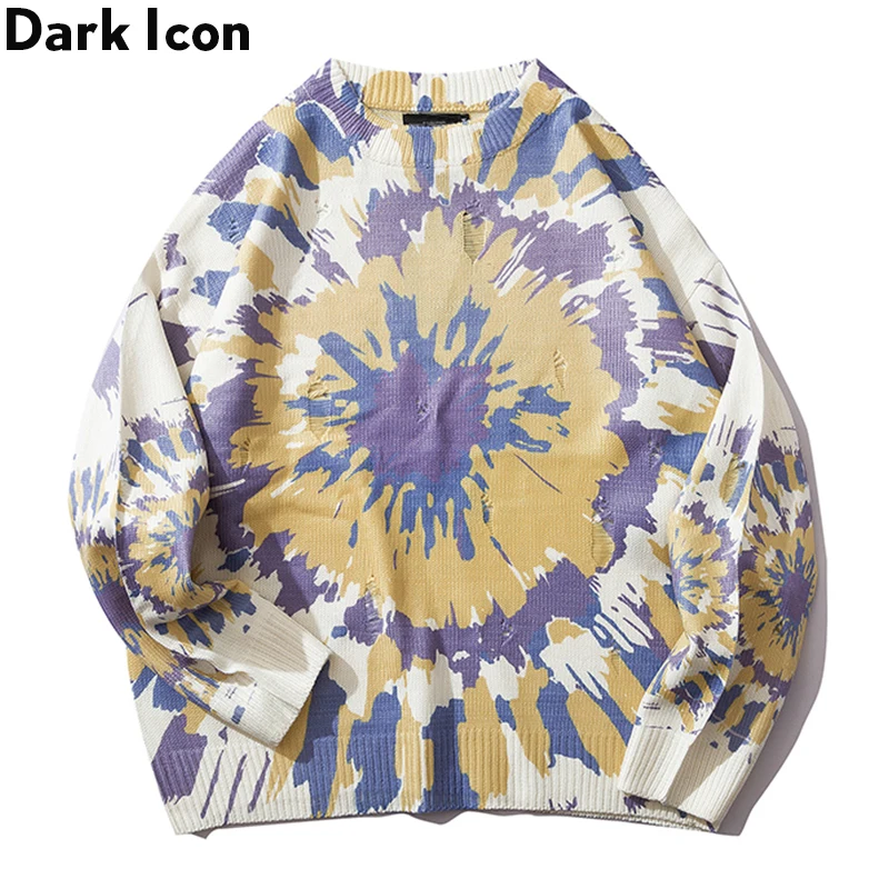 Темно икона галстук крашеный Трикотаж свитера для мужчин и женщин пуловер свитер