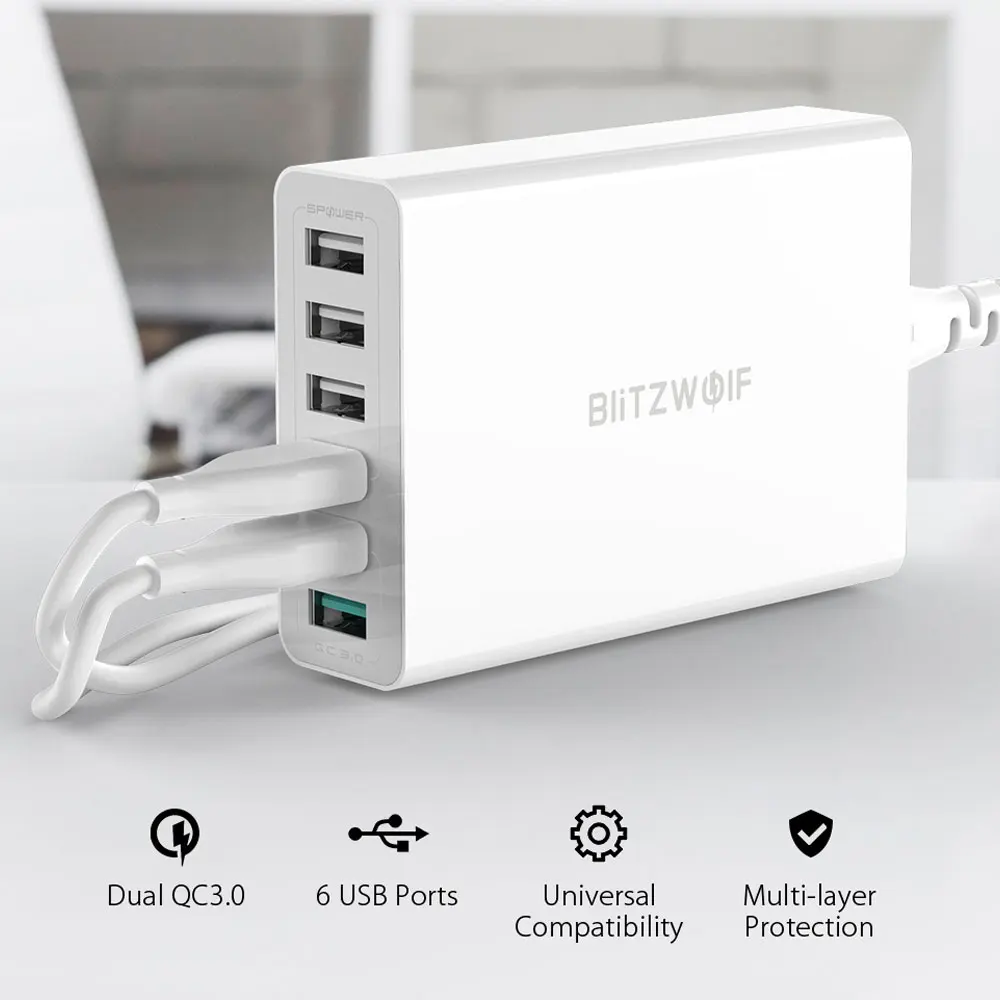 BlitzWolf 60 Вт Двойной QC3.0 6 портов USB PD зарядное устройство для телефона iphone huawei