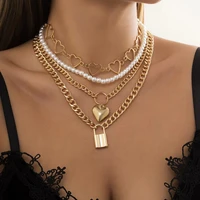 2022 new layered punk necklace heart shape lock pendant necklace female necklace gothic jewelry aesthetic accessories