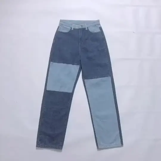 

S-2XL New women's Casual All-match Denim Fabric Trousers Stitching Contrast Color Straight Slim High Waist Color Matching Jeans