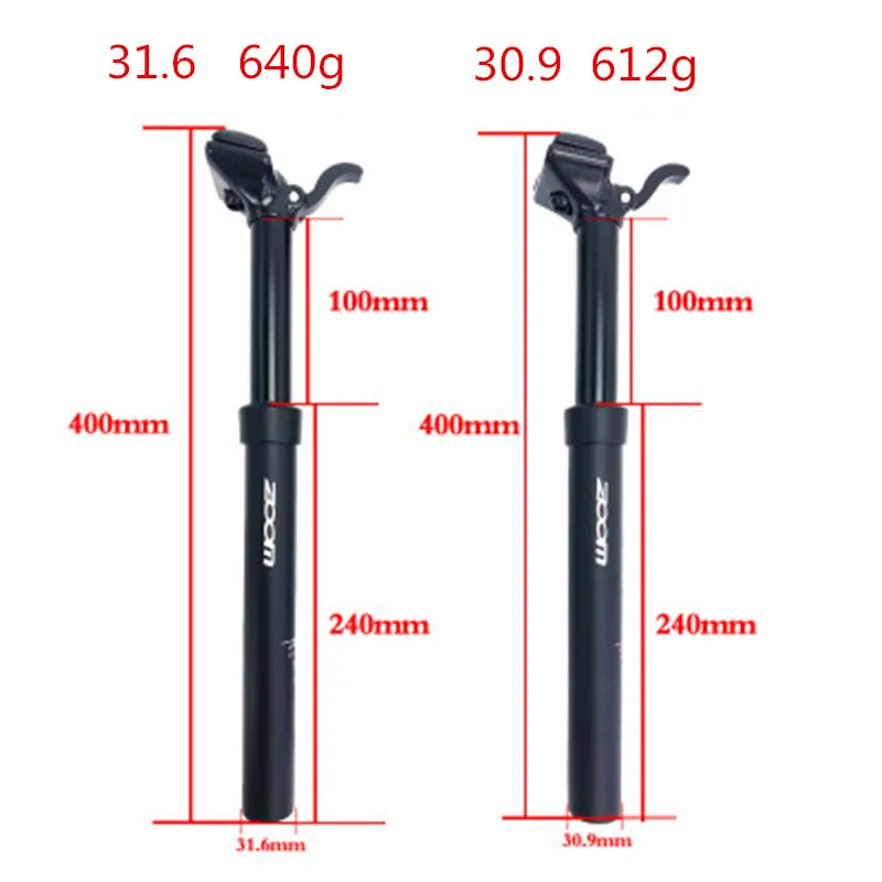 

Zoom Dropper Seatpost External Routing Height Adjustable 100MM Travel MTB bike seat post 30.9 31.6 385MM remote control bicycle