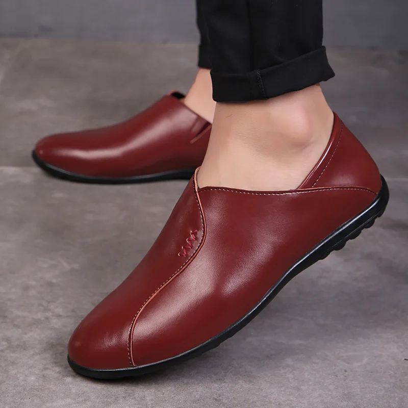 Мужские повседневные туфли из натуральной кожи низкие слипоны плоская подошва