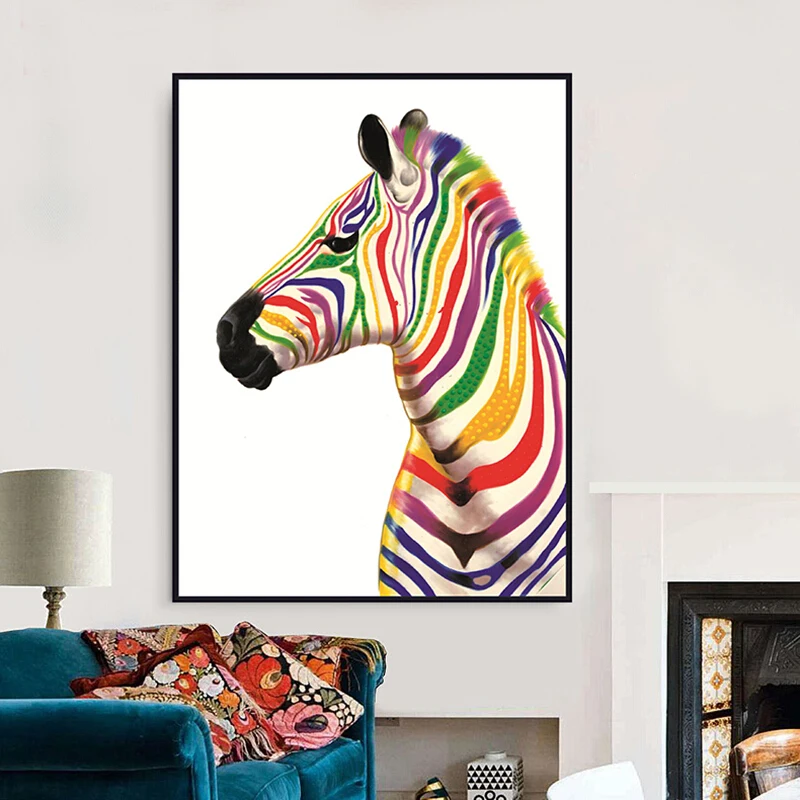 

100% Hand Painted Abstract Colorful Zebra Oil Painting On Canvas Wall Art Frameless Picture Decoration For Live Room Home Decor