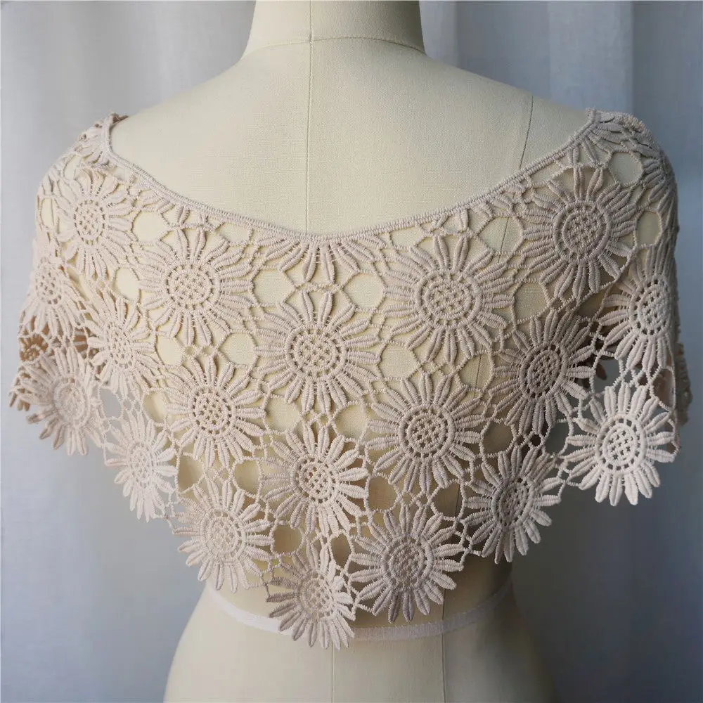 Бежевый воротник из цельной ткани вышитая Цветочная ажурная аппликация нашивка