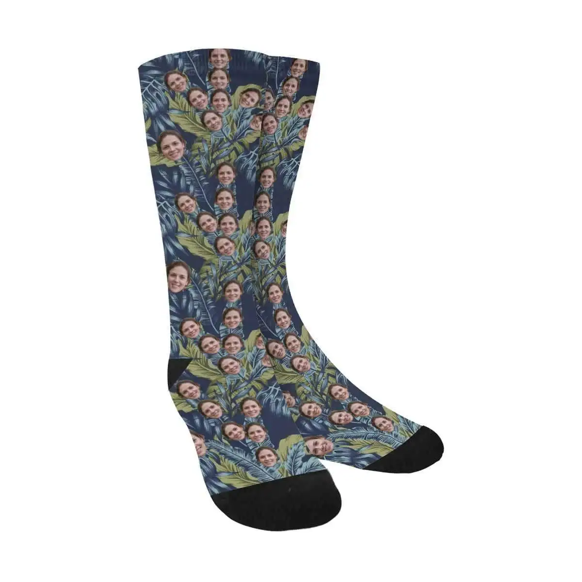 

Custom Face Blue Leaves Sublimated Crew Socks