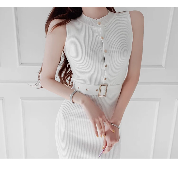 Женское трикотажное платье-карандаш без рукавов Элегантное однобортное