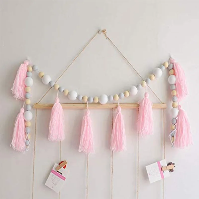 

150CM Kids Tassel Garland Wooden Beads Boho Nursery Decor Baby Girls Bedroom Playroom Macrame Wall Hanging Decorations Baby Show