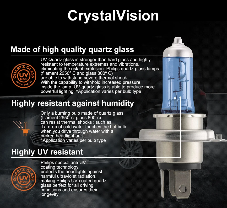 Philips H4 галогенная лампа 55 Вт 12 В Crystal Vision 4300 K, яркий белый светильник, аксессуары для дальнего и ближнего света, автомобильная лампа, мотоциклетный головной светильник, 2 шт