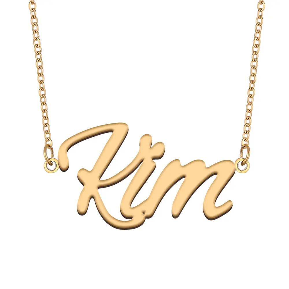 

Kim Nameplate Necklace for Women Stainless Steel Jewelry Gold Plated Name Chain Pendant Femme Mothers Girlfriend Gift