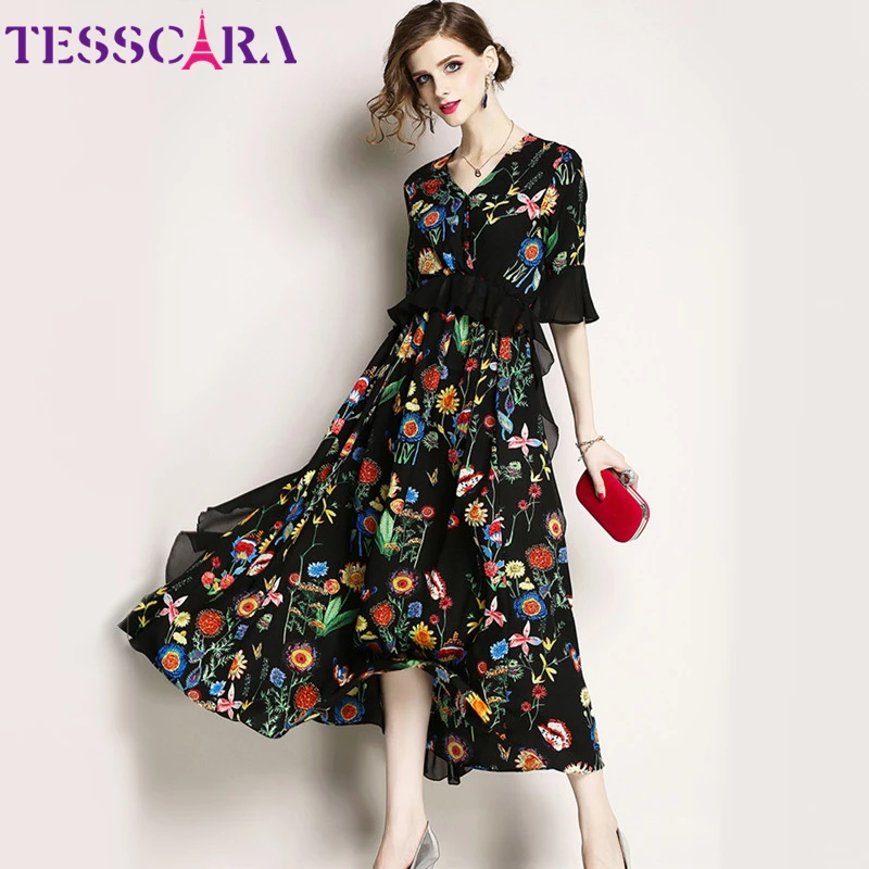 Женское летнее Длинное Элегантное шифоновое платье TESSCARA женское