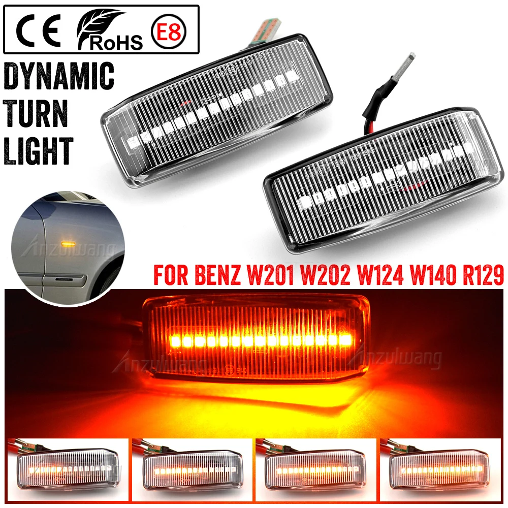 

2Pcs Dynamic Amber LED Side Marker Light Blinker Turn Signal Lamps For Mercedes Benz W201 190 W124 W202 W140 R129