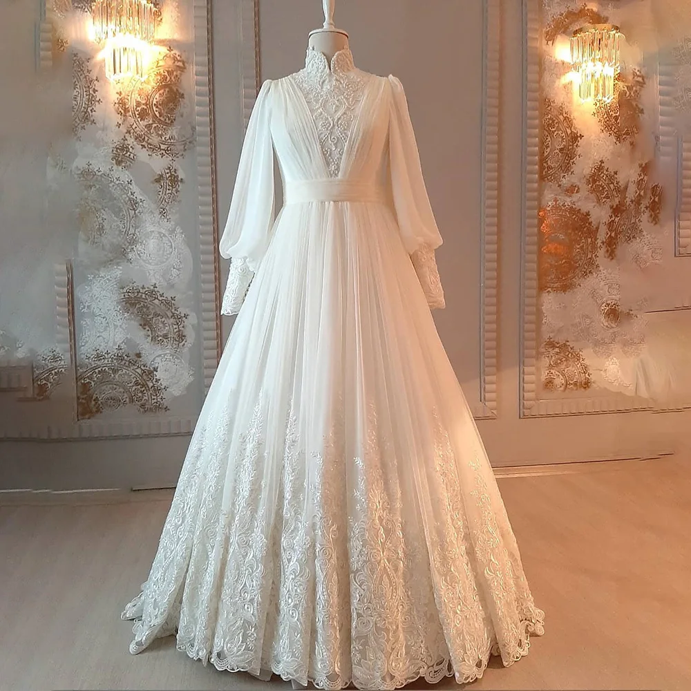 

Elegant Beads White Moroccan Evening Dress Long Formal Dress Lantern Sleeves Caftan Muslim Party Dress