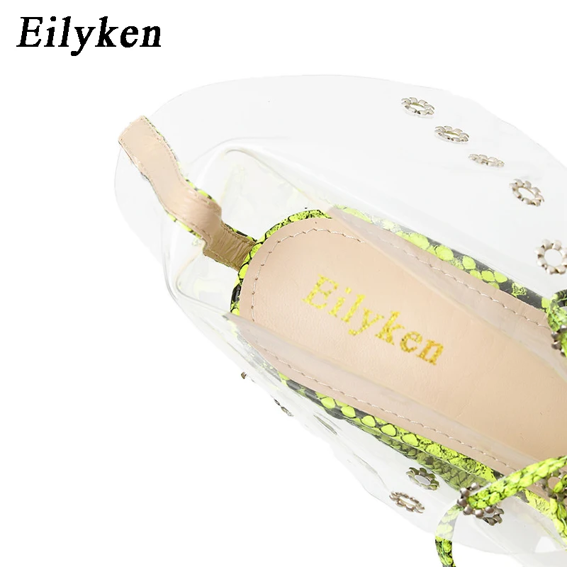 Eilyken сексуальные пвх прозрачные зеленые змеиные женские сандалии с открытым