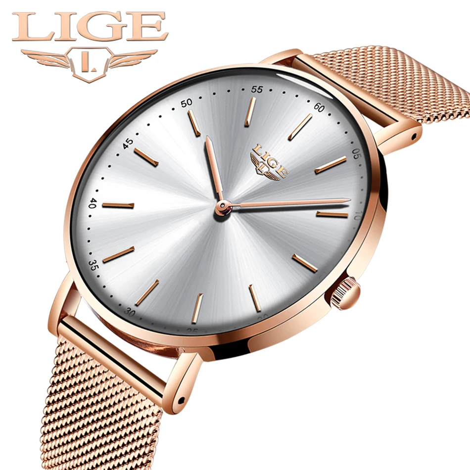 

LIGE 2020 New G0old Watch Ladies Watch Women Simple Mesh Belt Womenes Bracelet Watch Female Waterproof Clock Relogio Feminino