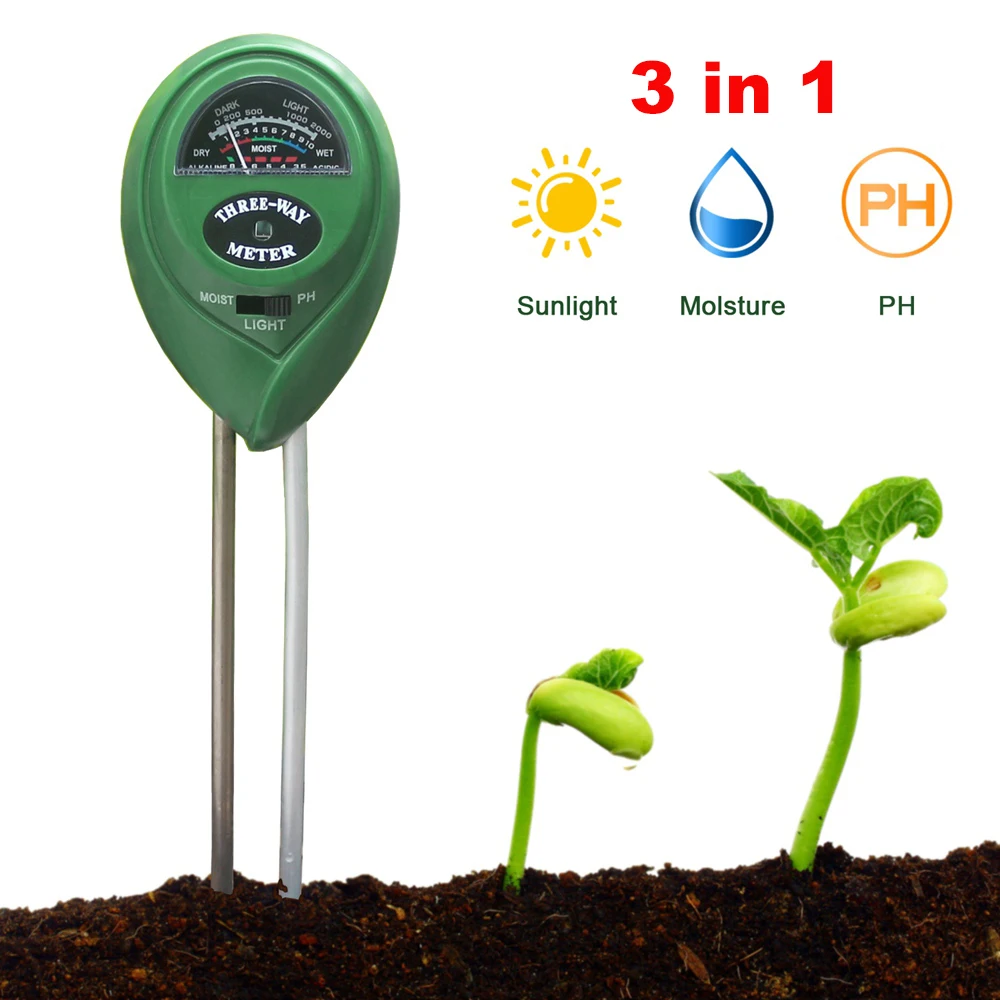 Измеритель влажности почвы 3 в 1 / прибор для измерения температуры и солнечного