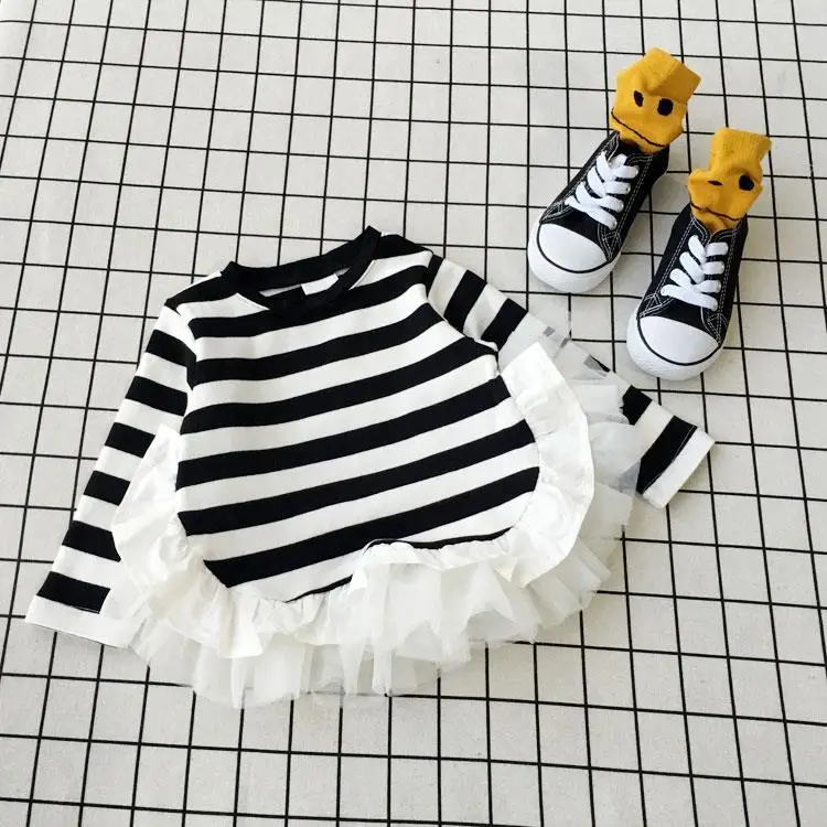 

Girls Baby T-shirt Spring Autumn Striped Children's Baby Long Sleeve T-shirt Clothes Base Shirt Cotton Mesh Stitching Top 6M-5T