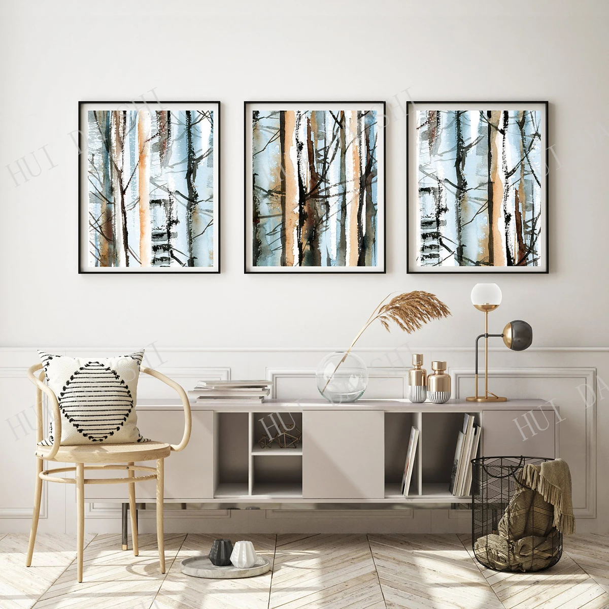 Абстрактные деревья 3 искусства береза Акварельная живопись искусство набор из