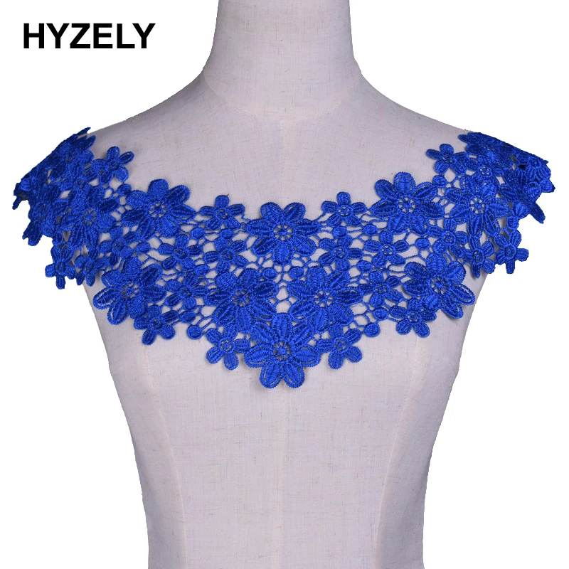 

Blue Flower Motif Applique Neckline Collar Patches Flower Venise Lace Trims Trimming Craft