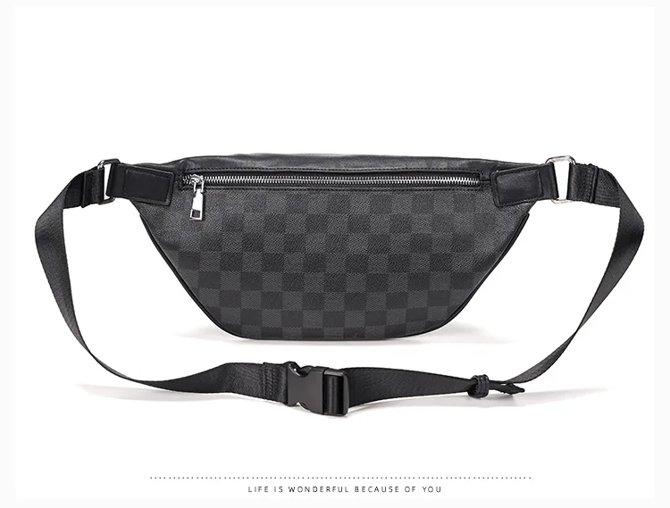 

2021ss Fashion Mens Chest Bag Casual Pu Leather Shoulder Bag Man Leather Fanny Bag Waterproof Belt Bag Black Plaid Waist Bag